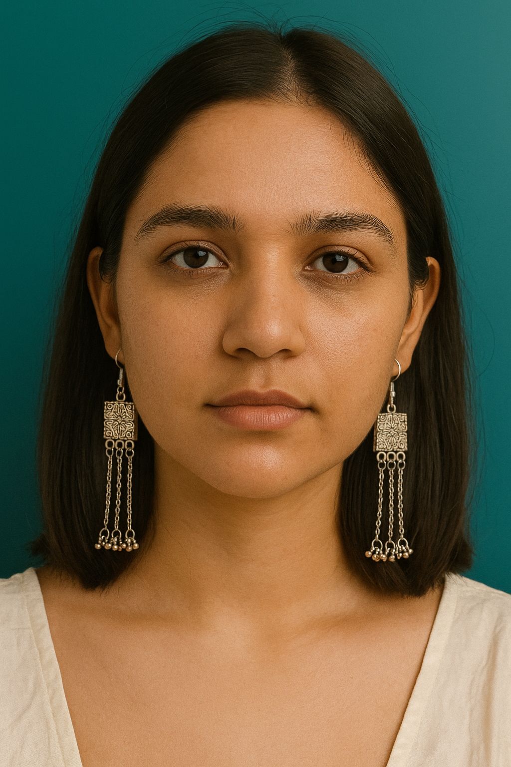 Silver square Strings Jhumkha