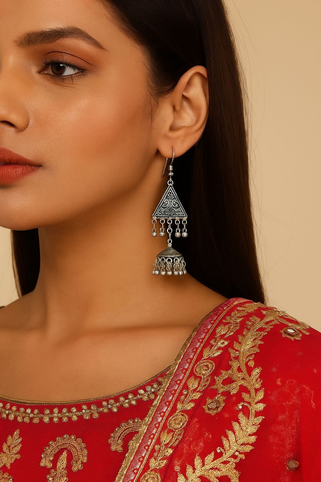 Heavy Silver Triangular Jhumkha