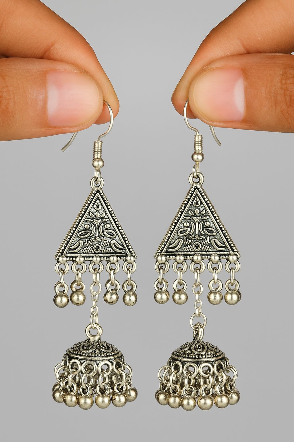 Heavy Silver Triangular Jhumkha