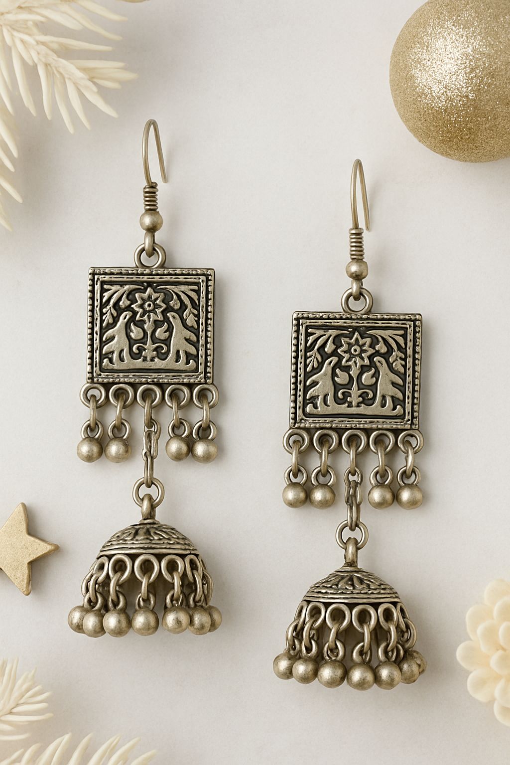 Heavy Silver Square Jhumkha