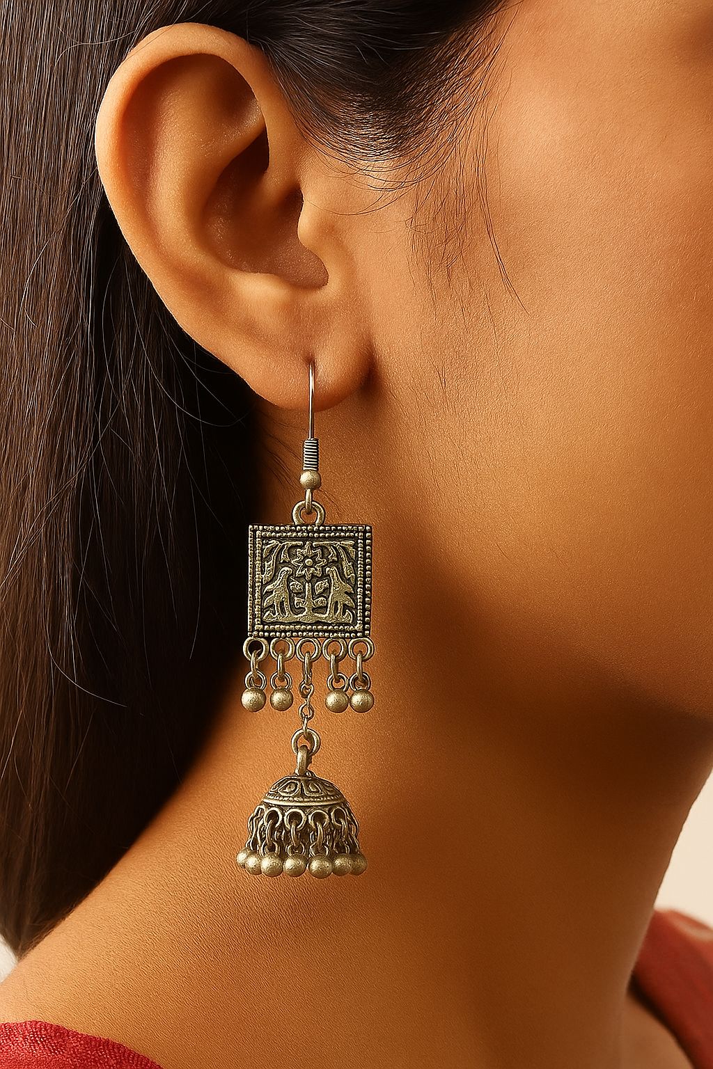 Heavy Silver Square Jhumkha
