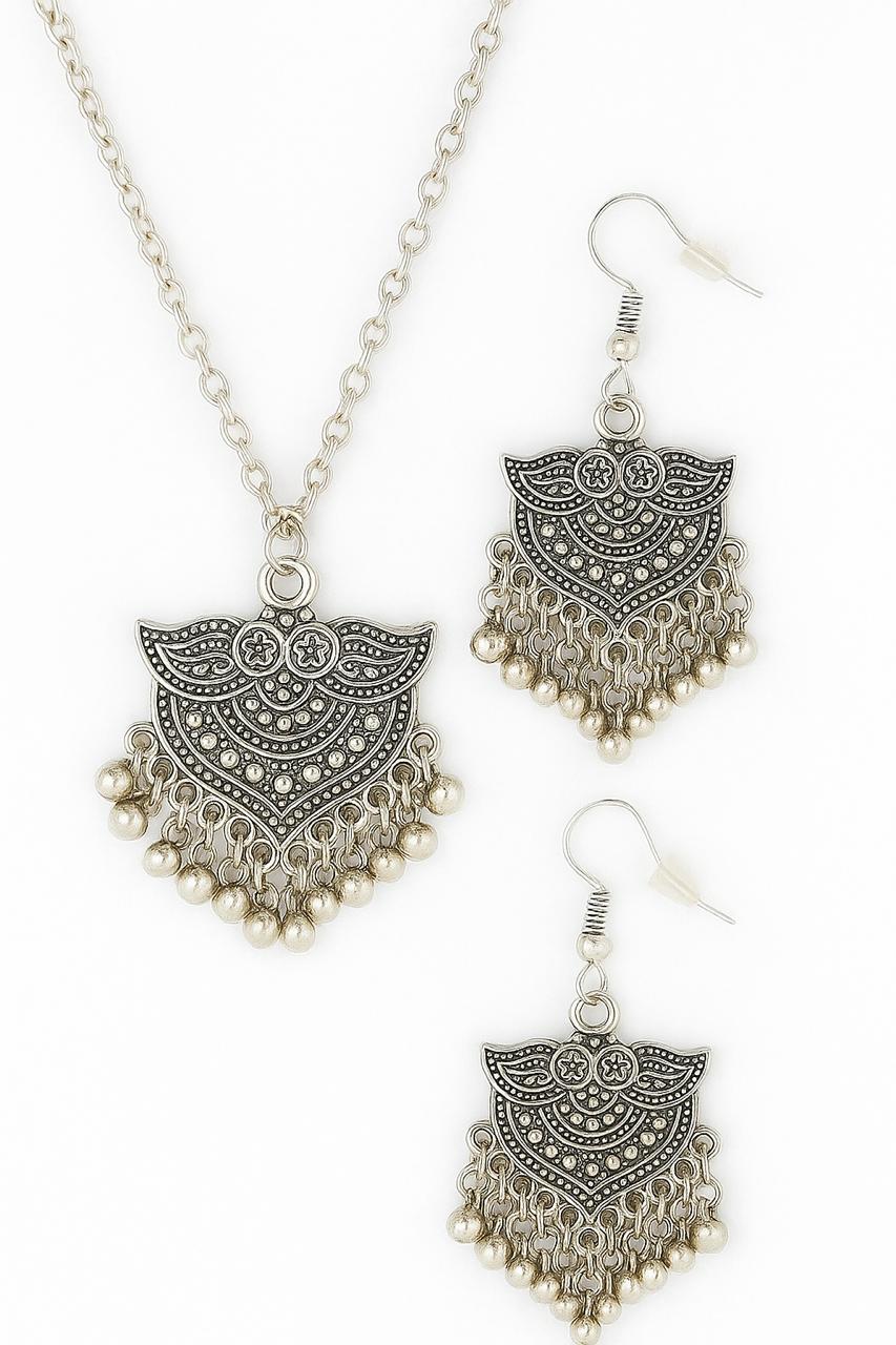 Half Moon Oxidized Silver Necklace Set