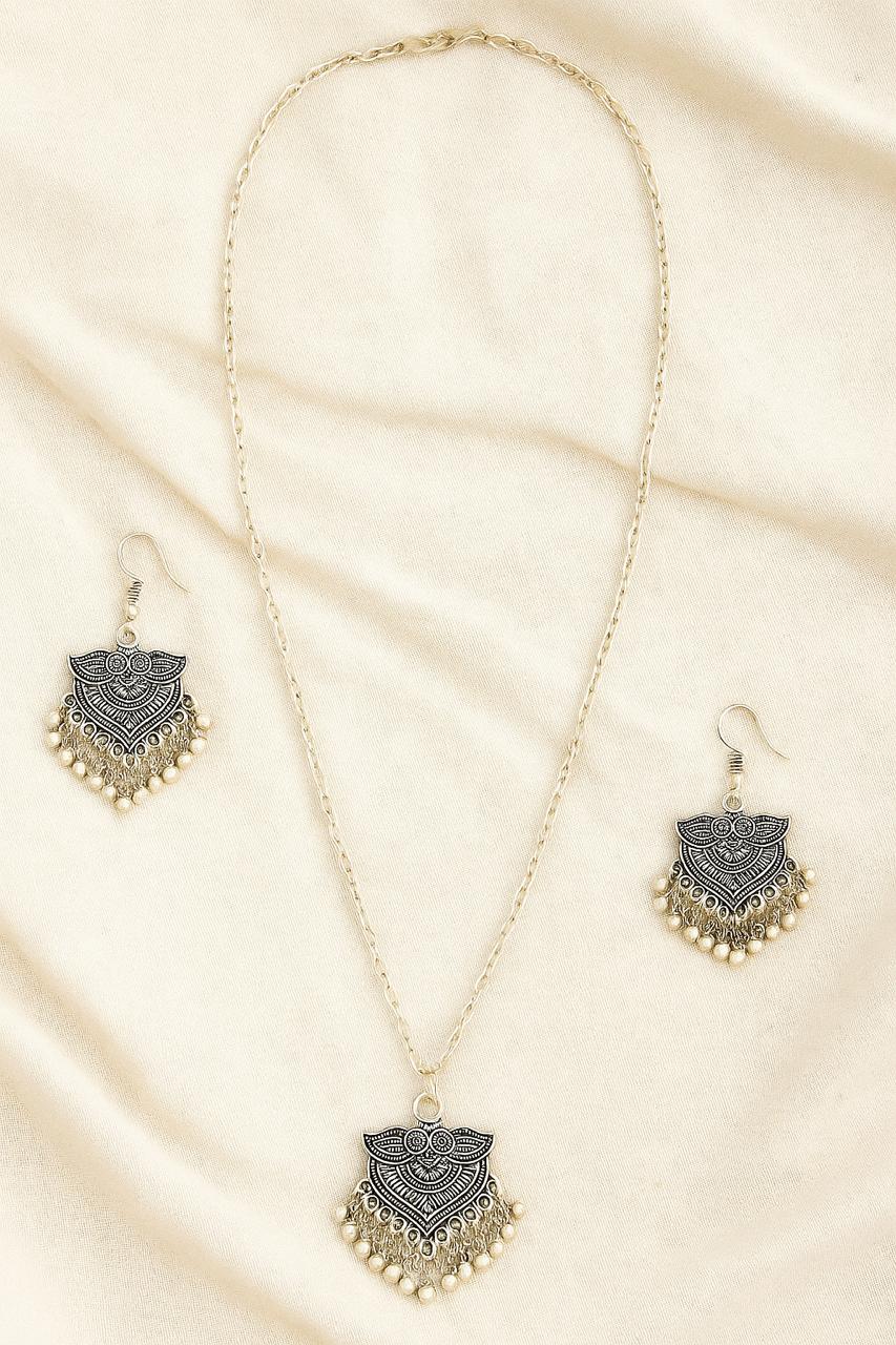 Half Moon Oxidized Silver Necklace Set