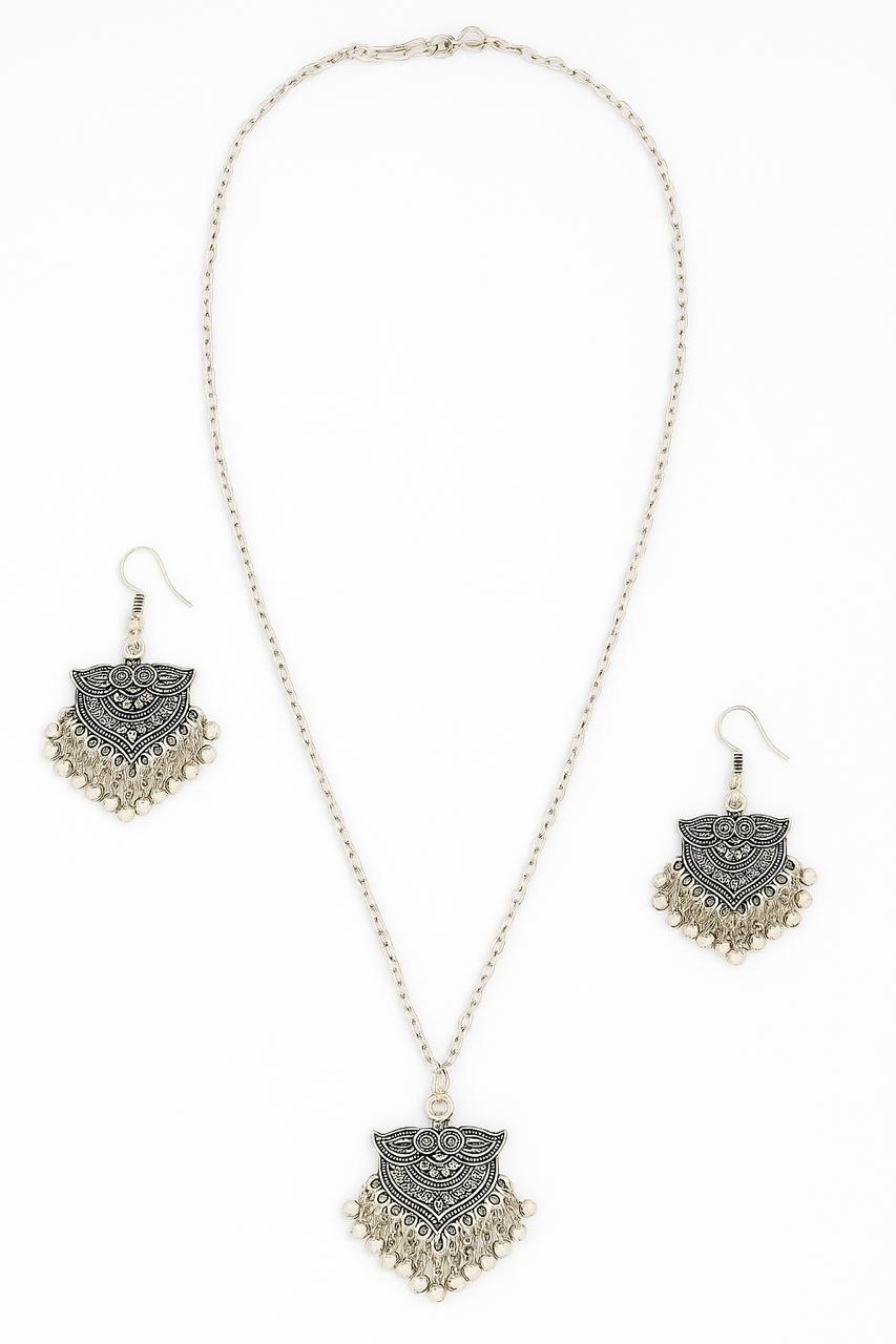 Half Moon Oxidized Silver Necklace Set