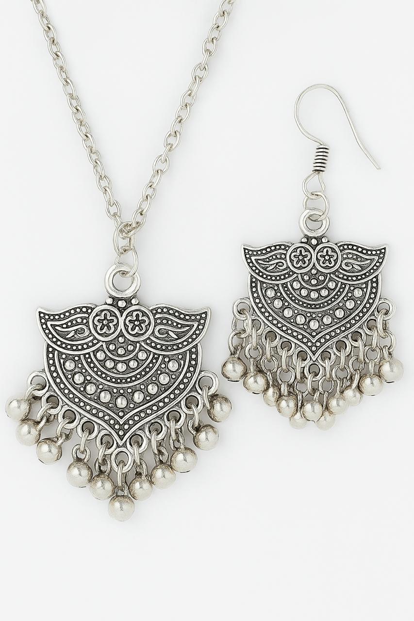 Half Moon Oxidized Silver Necklace Set