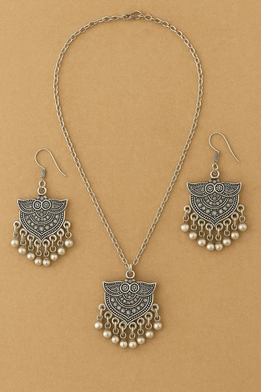 Half Moon Oxidized Silver Necklace Set