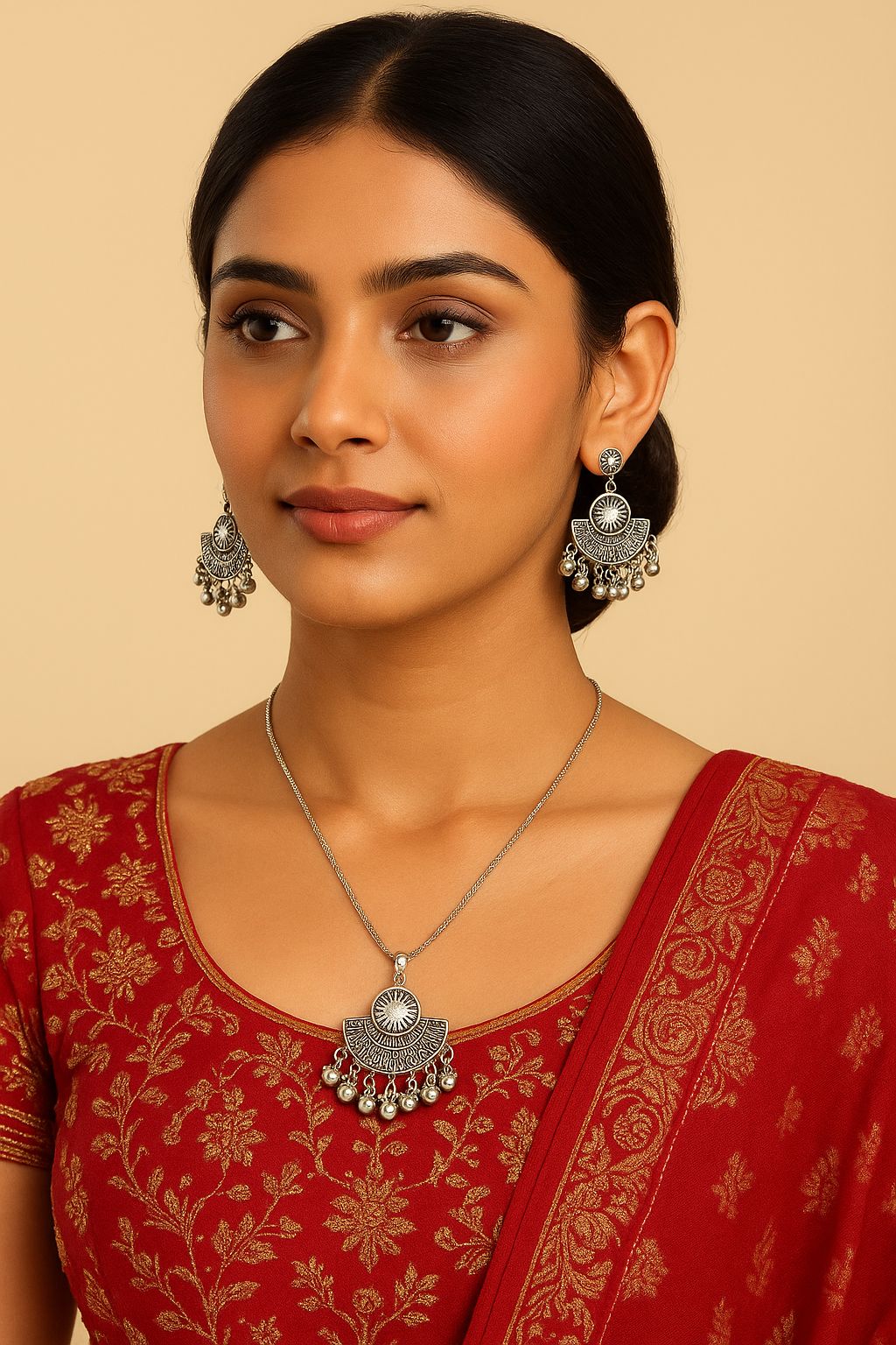 Sun Radiance Antique Silver Necklace Set