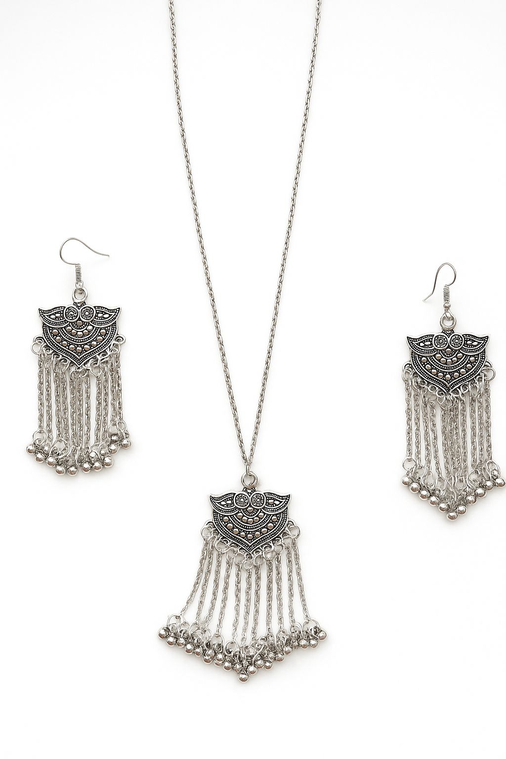 Royal Cascade Long Oxidized Necklace Set