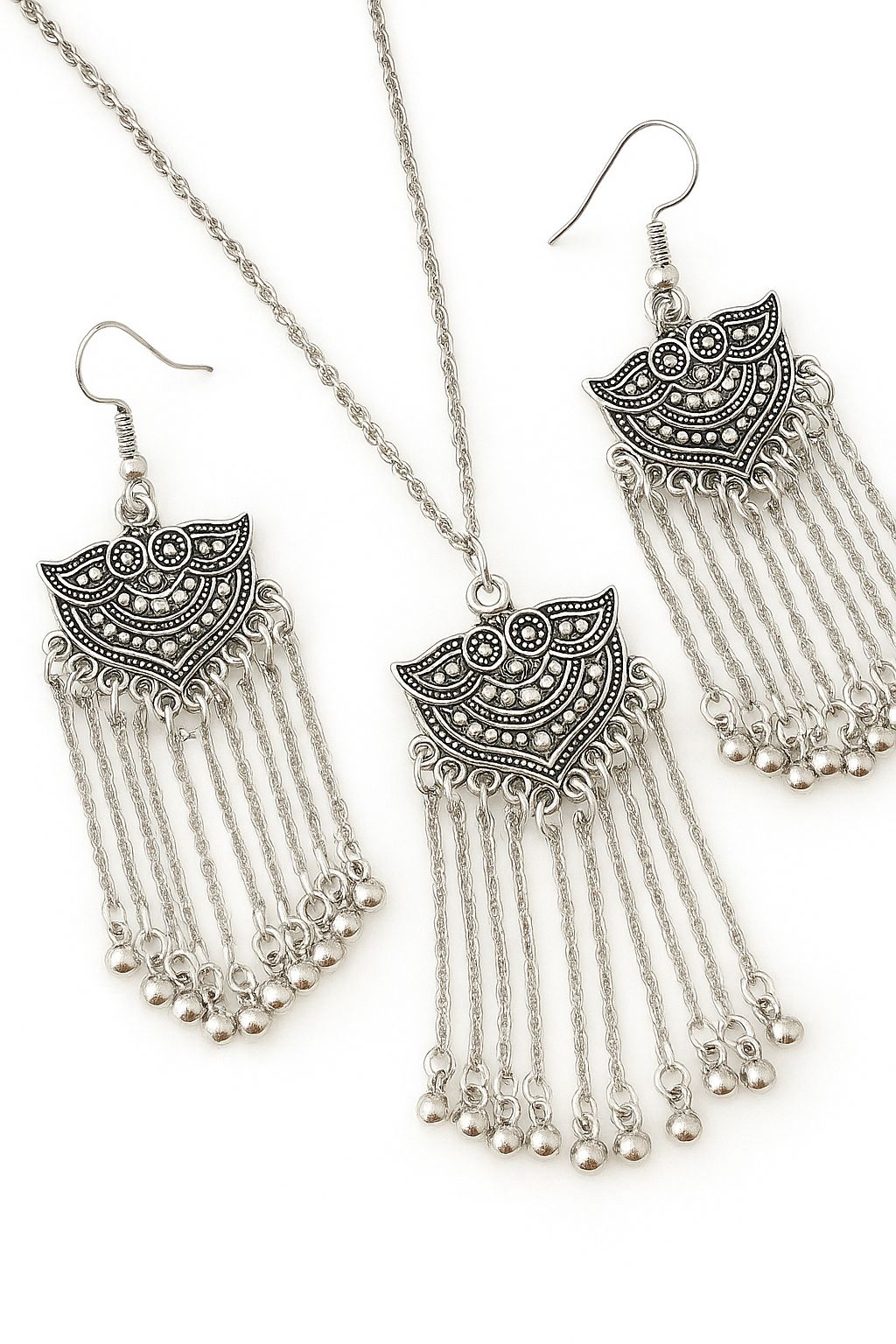 Royal Cascade Long Oxidized Necklace Set