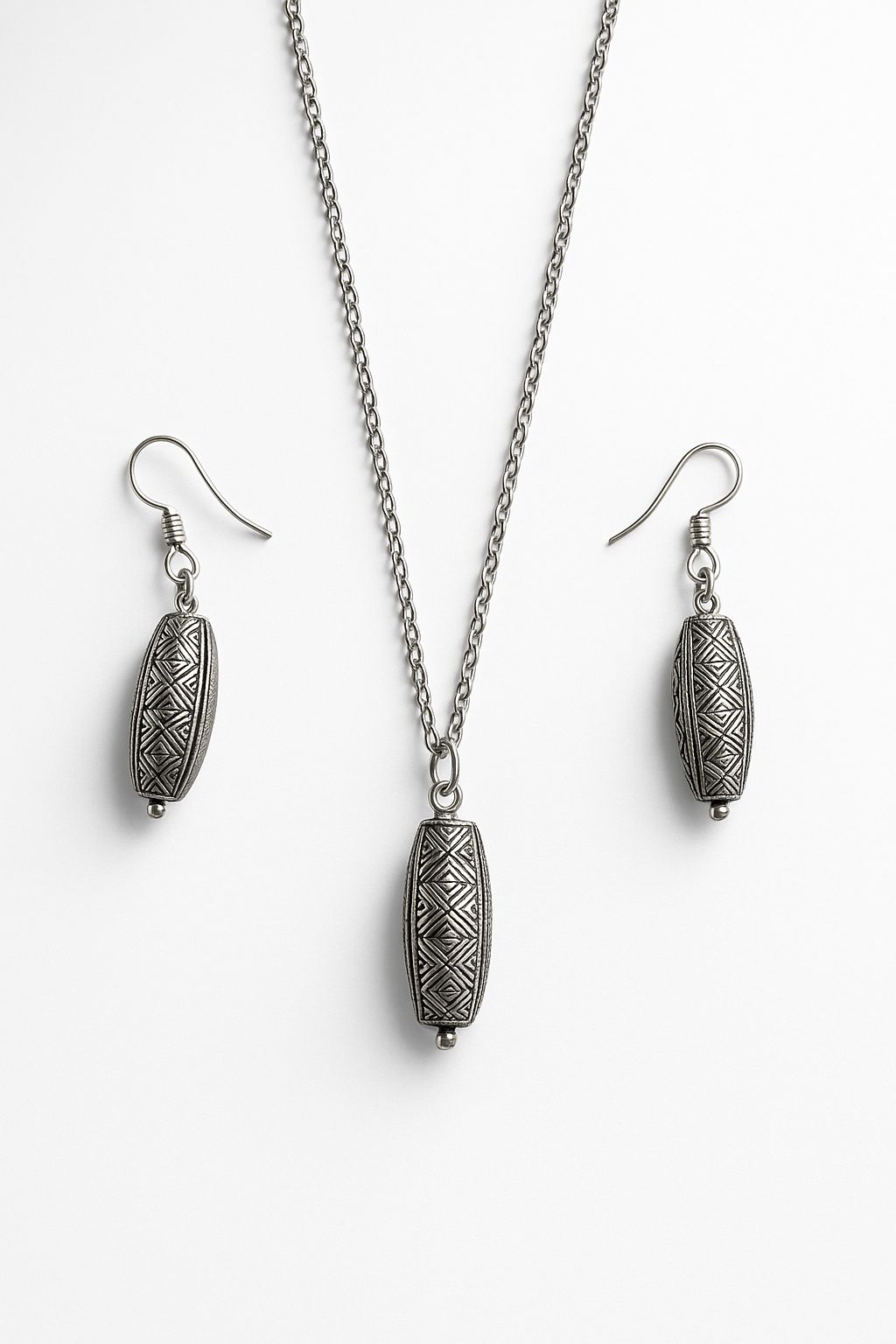 Geometric Oxidized Silver Necklace set