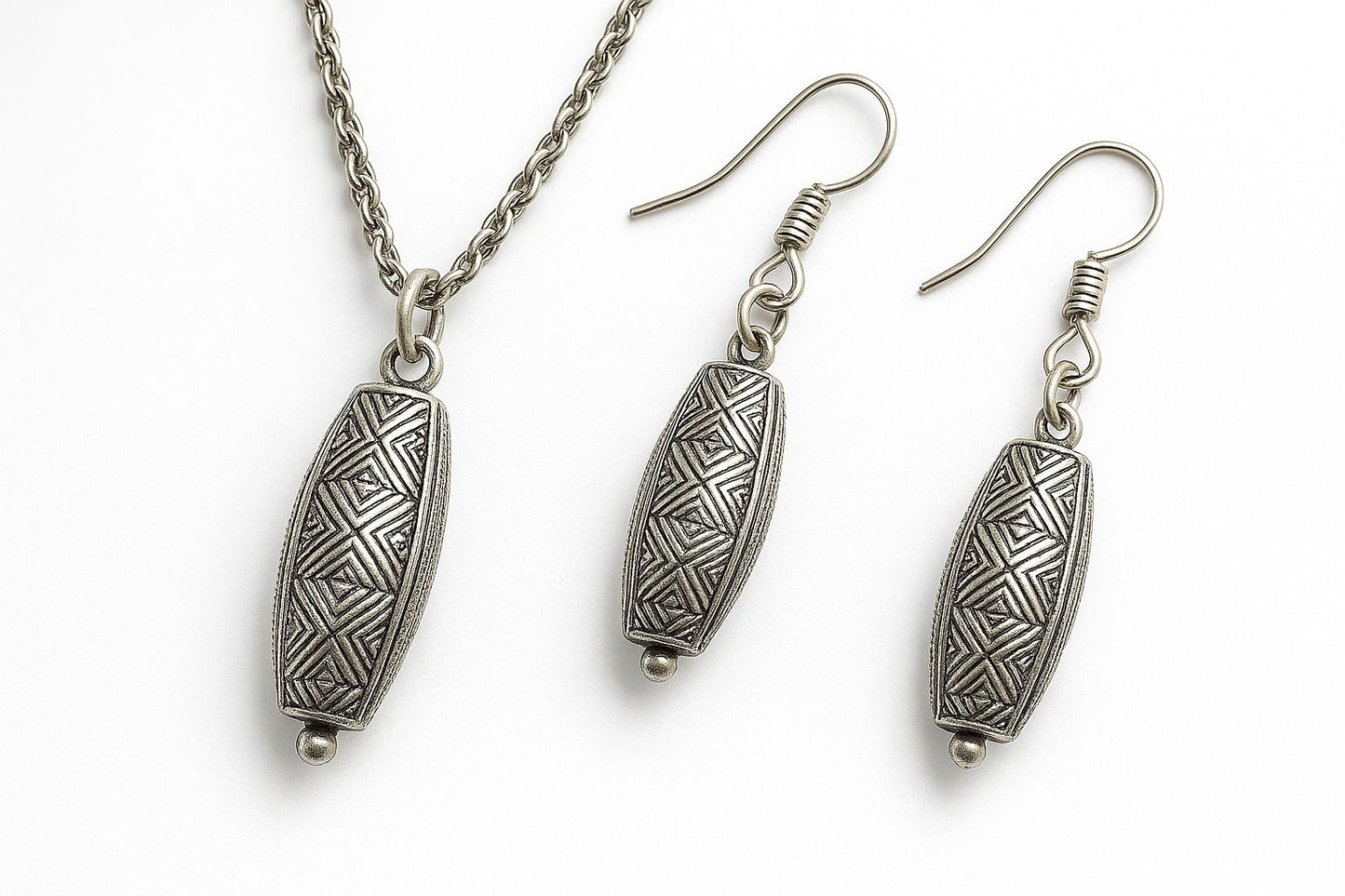 Geometric Oxidized Silver Necklace set