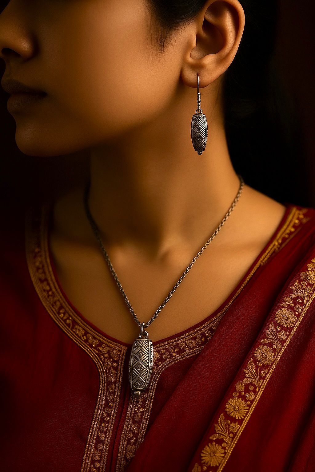 Geometric Oxidized Silver Necklace set