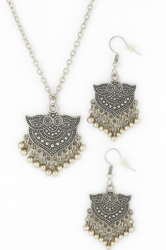 Half Moon Oxidized Silver Necklace Set