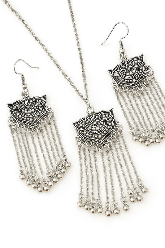 Royal Cascade Long Oxidized Necklace Set