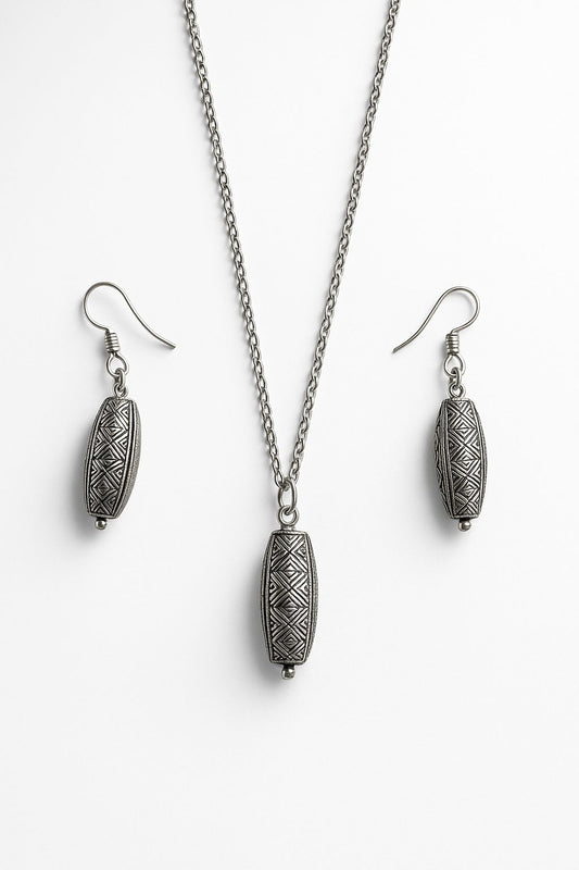 Geometric Oxidized Silver Necklace set